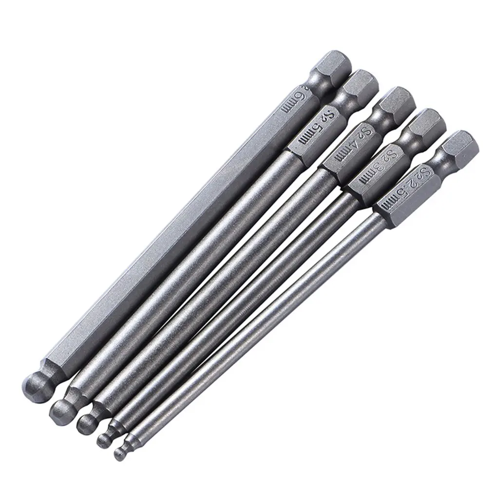 

5pcs/set 100mm Magnetic Screwdriver Bits S2 Steel Ball End Hexagon Head Hex Screwdriver Bits Drill Hand Tool Set For Home