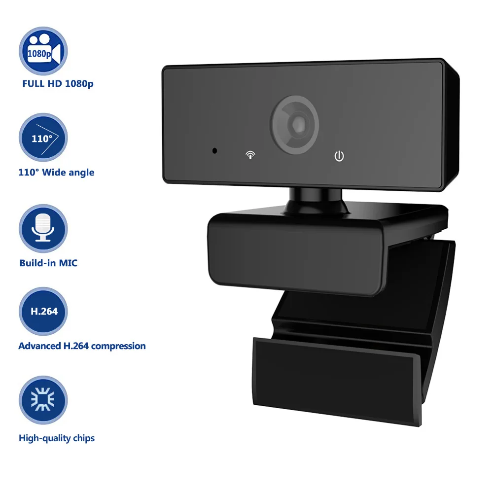 1080P Webcam HD Webcam USB Mini Computer Camera Built-in Microphone Flexible Rotatable Clip for Laptops Desktop and Gaming Black
