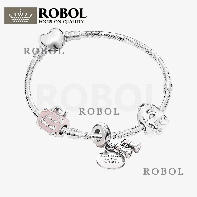 

Original High Quality Boutique 925 Sterling Silver Bracelet Accessories New Pink Small School Bag Handbag Style Cute and Playful