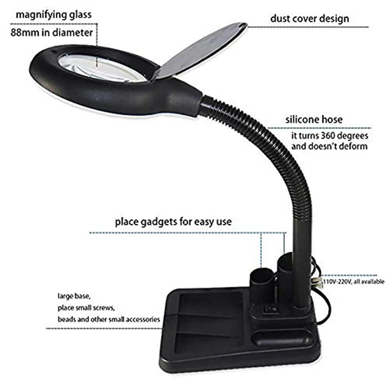 ЕС Plug 220V ремесла стеклянная линза светодиодный настольная Лупа Свет 5X 10X настольная Лупа Инструменты для ремонта с 40 светодиодный s подставкой