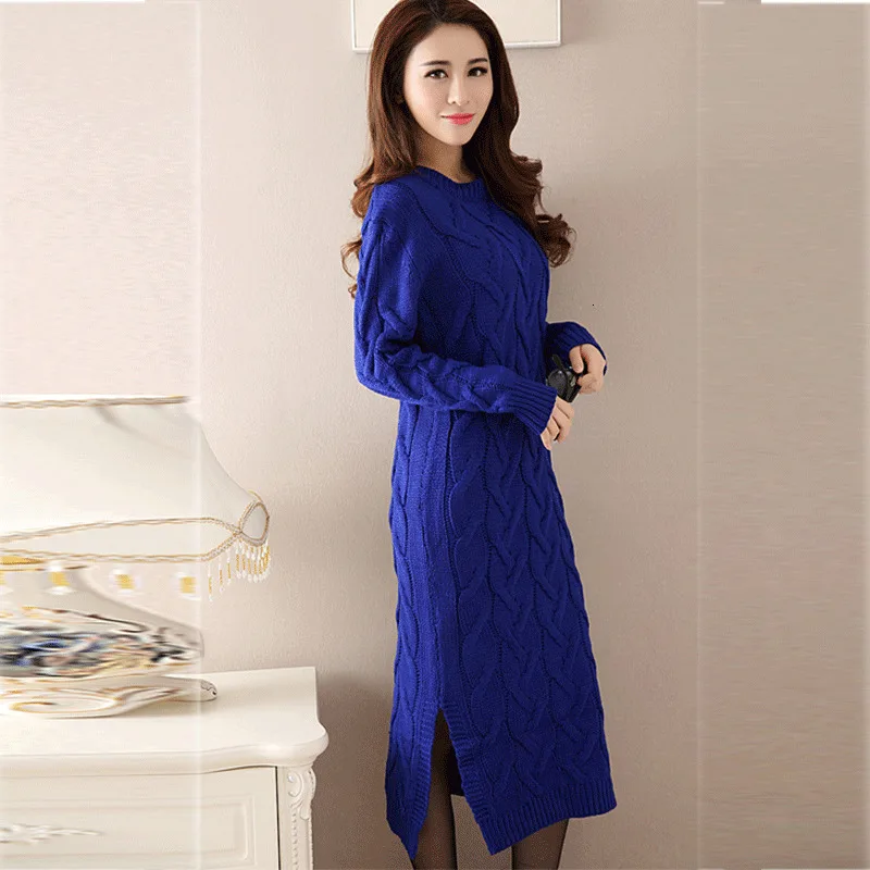 Женское вязаное платье-свитер повседневное свободное платье с круглым вырезом