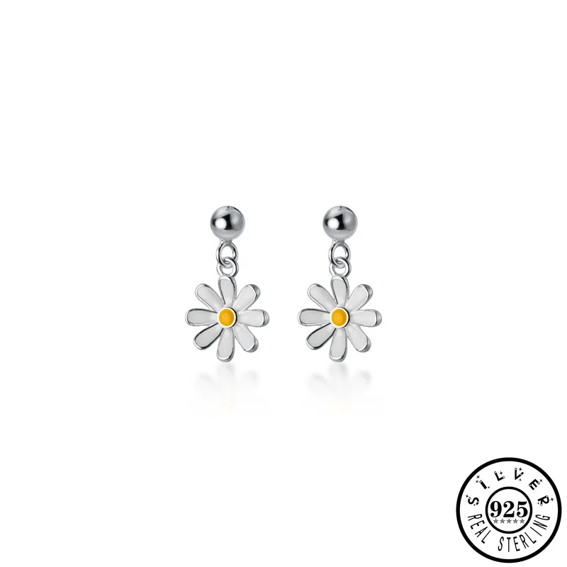 

925 Sterling Silver Small White Flower Shape Ear Studs Earrings Jewelry for Women Girls
