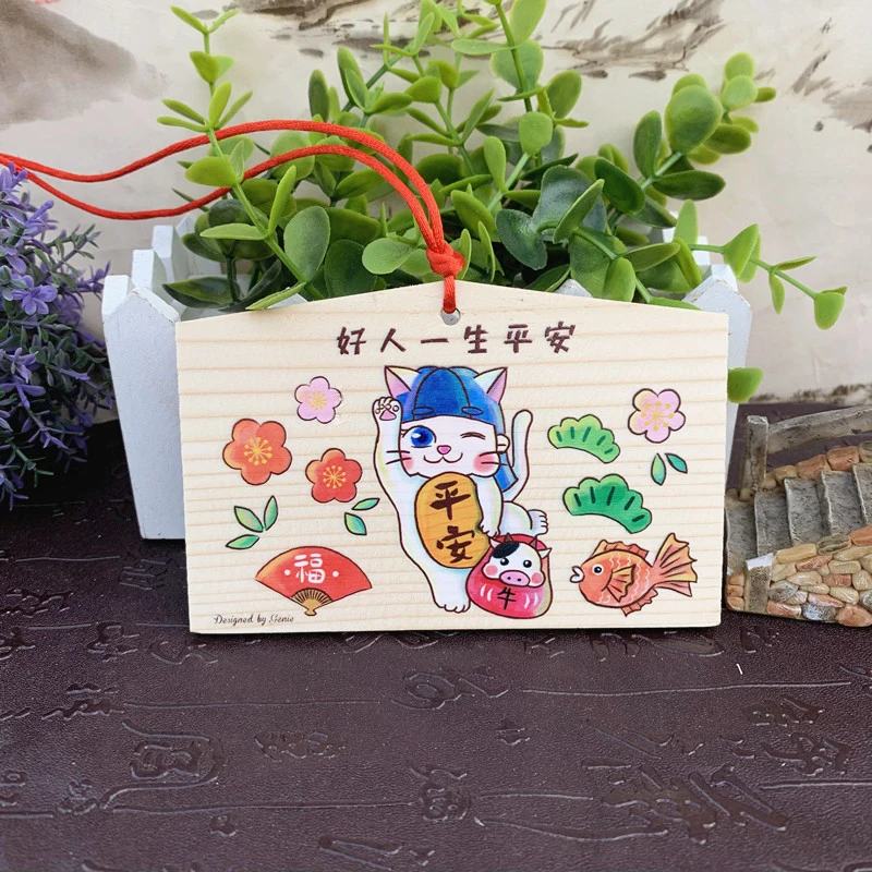 Деревянный знак желаний японский подвесной с рисунком лошади настенное