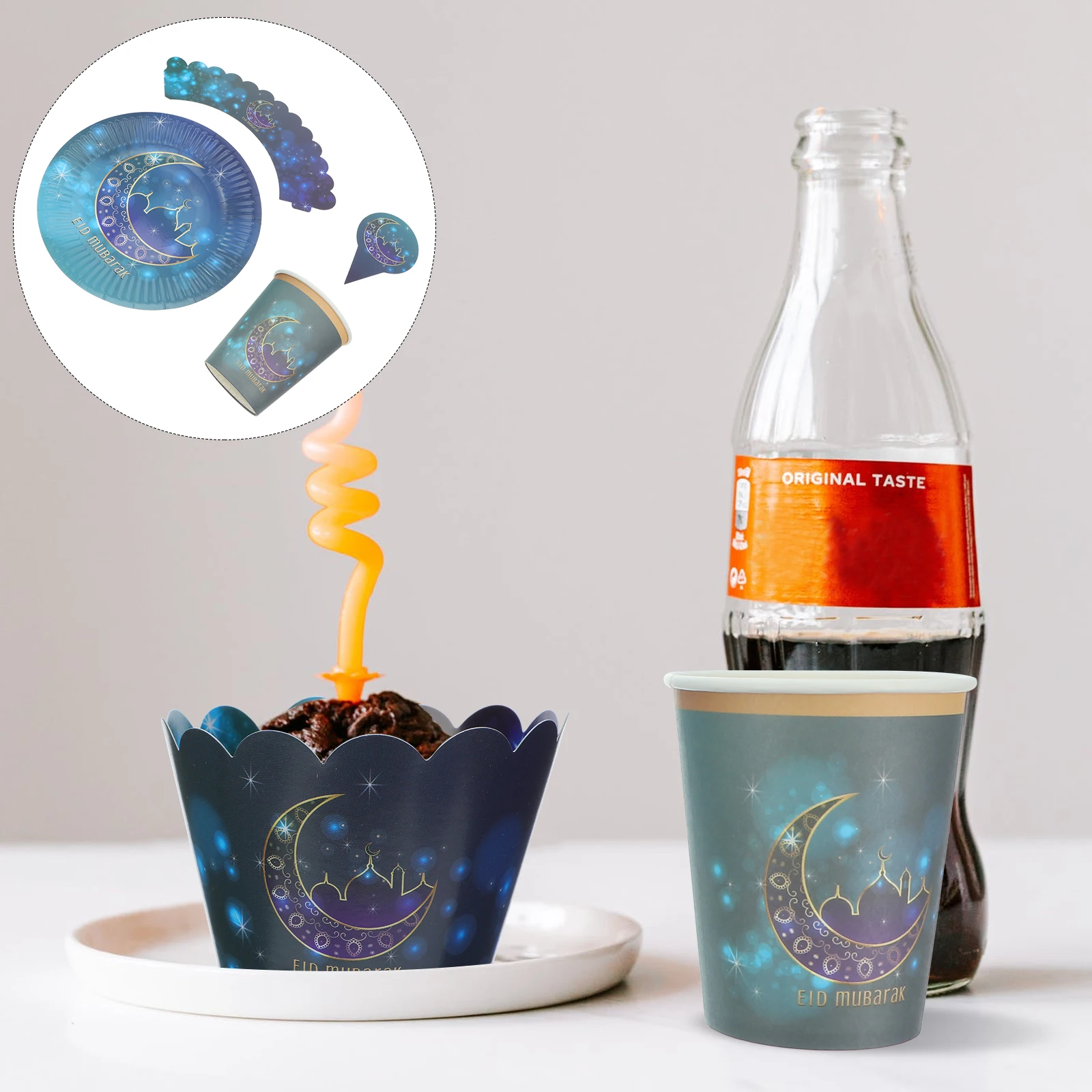 36 шт. ИД Мубарак Бумага чашки тарелки торта диски одноразовые вечерние поставок