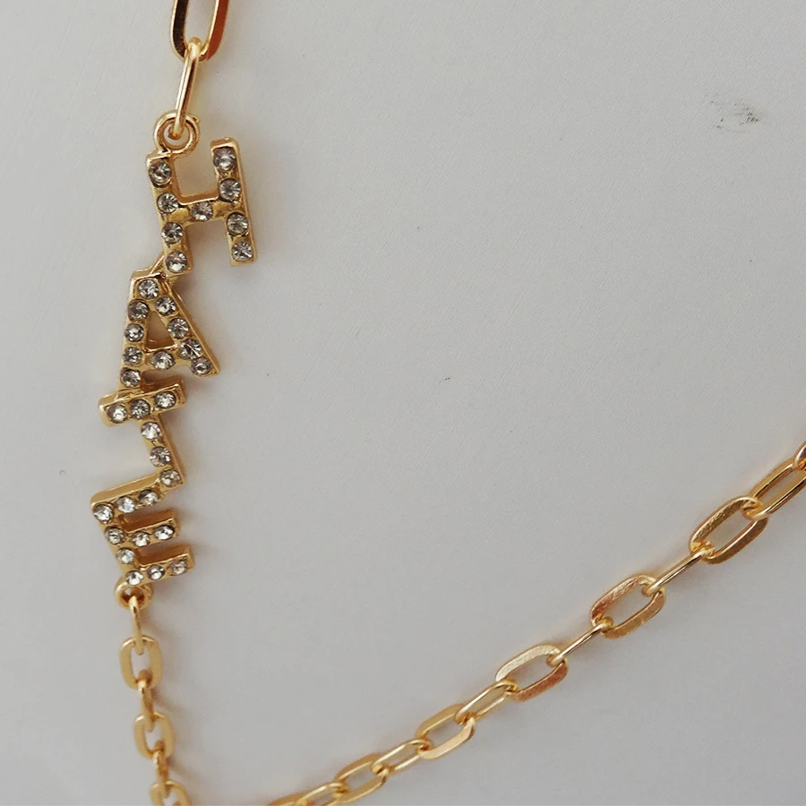 

Fashion Letter Rhinstone Shiny Chocker Necklace Two Layer Chian Necklace with Pendant Decoration