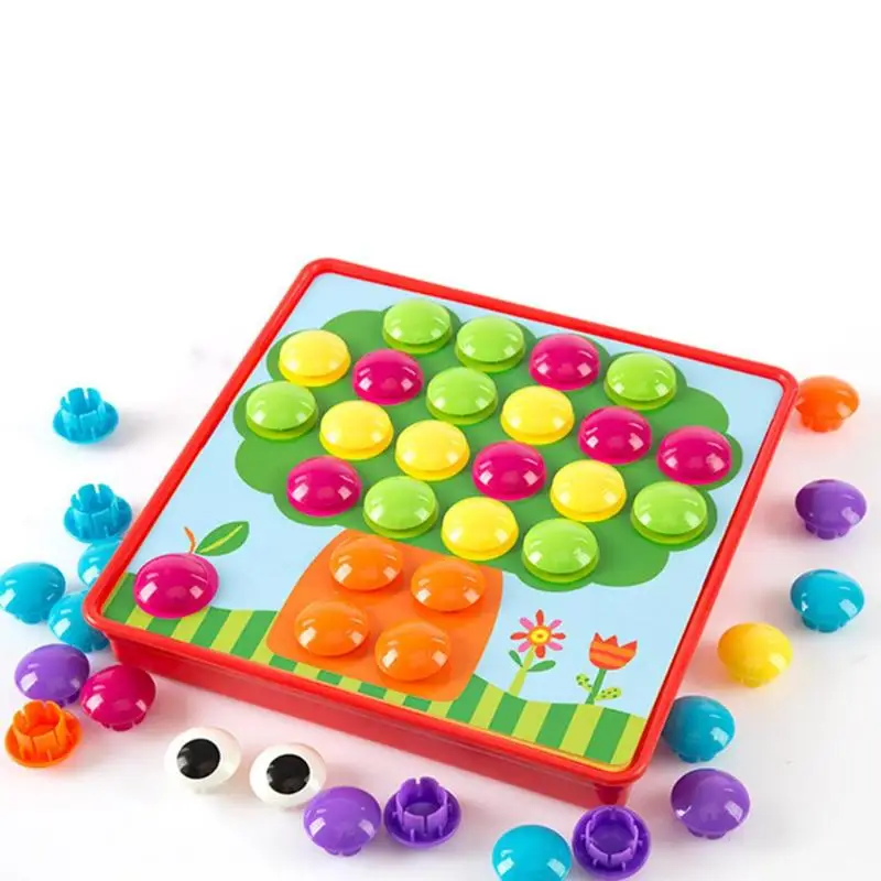 

3D Puzzles Toy Colorful Buttons Assembling Mushrooms Nails Kit Baby Mosaic Composite Picture Puzzles Board Educational Kids Toy