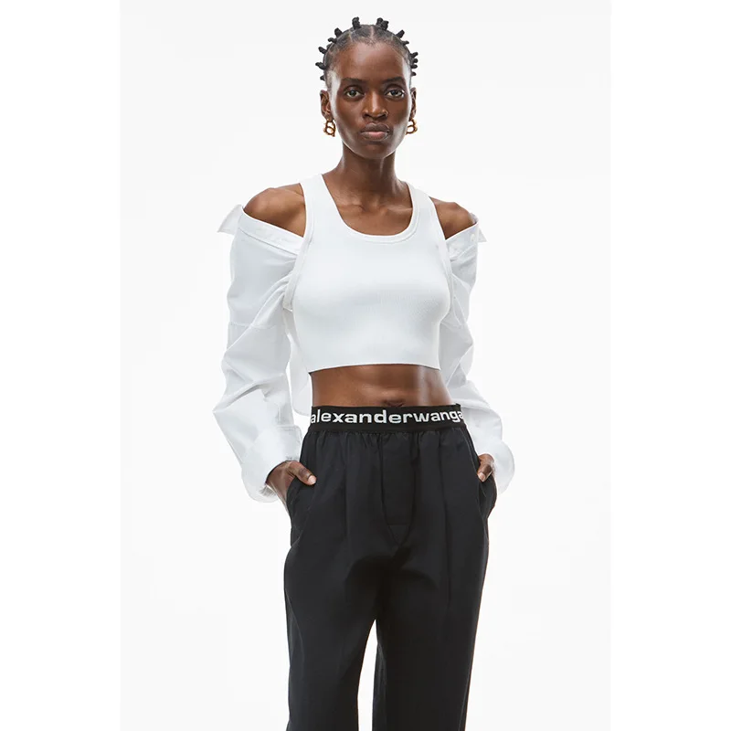 

Трикотажный жилет-обманка A Wang из двух предметов, короткая рубашка с прострочкой, новый дизайн 2021, Сексуальная рубашка, укороченный Топ для ж...