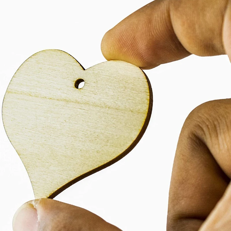 Пустые деревянные бирки с отверстиями в форме сердца 100 шт. Отлично подходит для