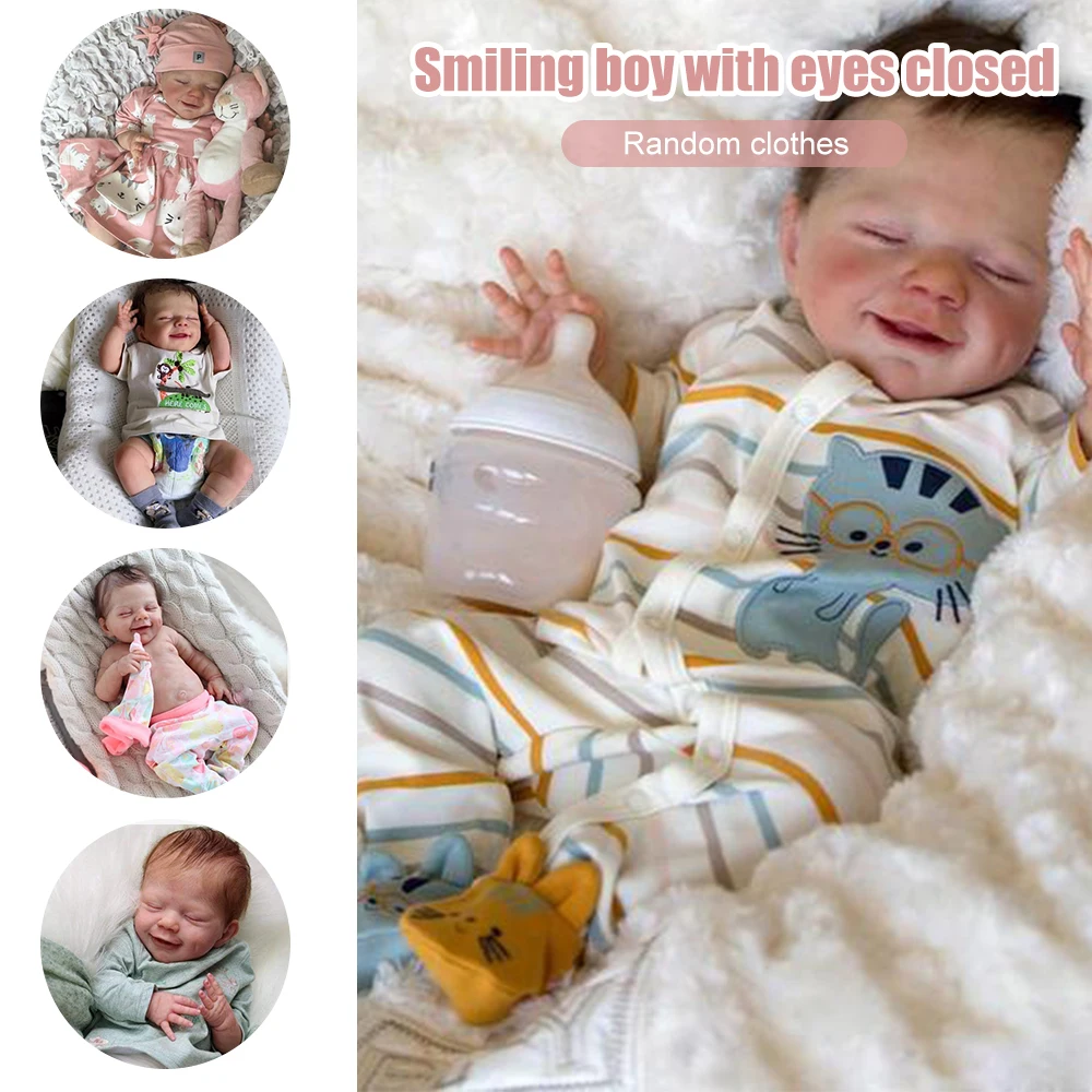 

New Cute Silicone Reborn Baby Doll Closed Eyes Smile Boy Lifelike Toy Children Kids Playmate Dolls Creative Gifts for Girls 55cm