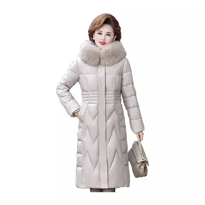 2021 New Women's X-Long Winter Big Pocket Hooded Windproof Down Jacket With Fur Collar Oversized Cotton Padded Coat s1348