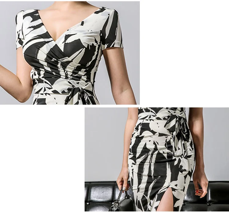 

XUXI Summer 2021 Women Sexy Dress Korean Printed Short-sleeved Slim Bag Hip Fashion Printing Dresses Empire Knee-Length FZ3516