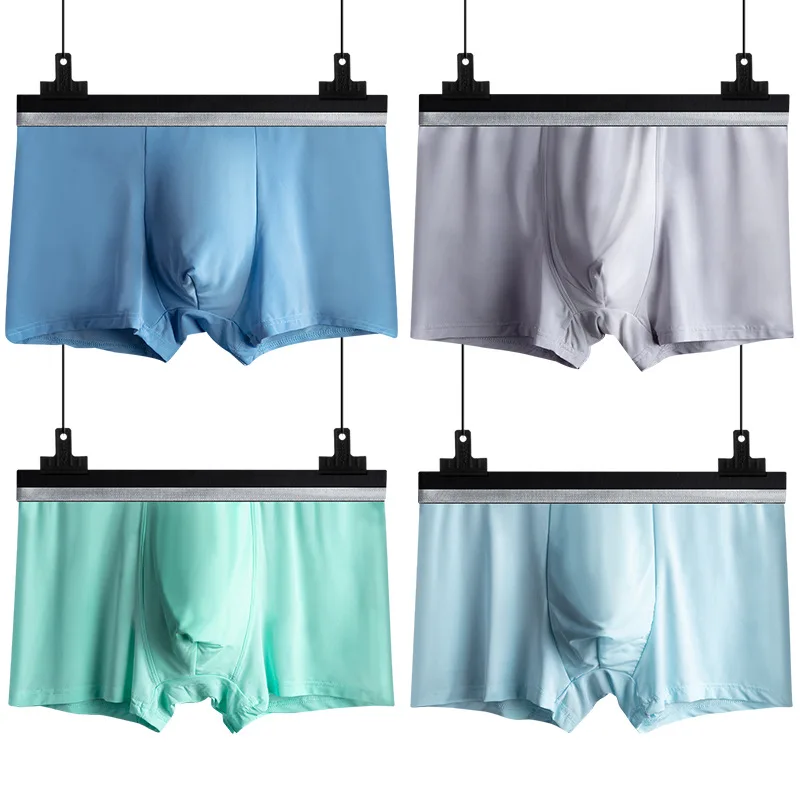 

High Quality 5Pcs/Lot Mens Underwear Ice Silk Men Solid Color Boxers Male Underpant Quick Dry Panties Homme Man Shorts