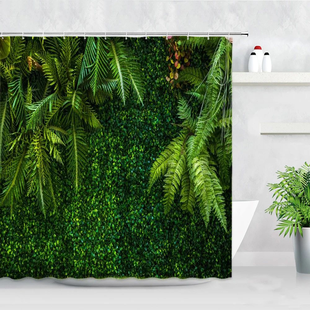 

Spring Scenery Shower Curtain Forest Trees Flower Green Plants Fabric Bathroom Curtains Home Wall Decor Bathtub Bath Screen Set