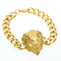 trendy lion head bracelet for men golden cuban chain bracelet hip hop personality jewelry gift