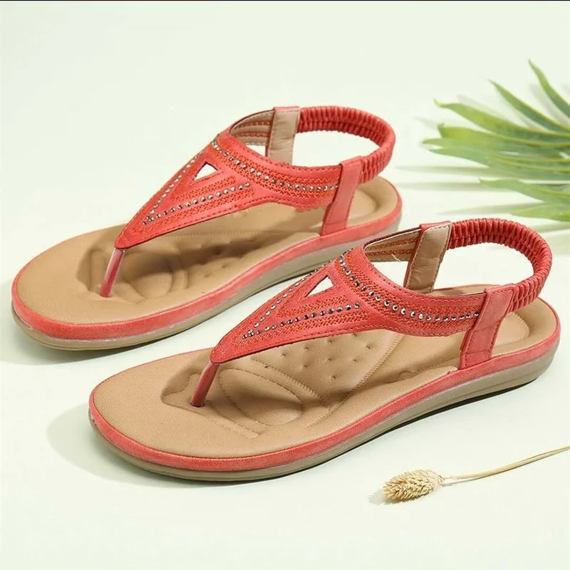 

Sandals women shoes 2021 elastic band summer shoes woman flats sandals solid color metal buckle flip flop plus size