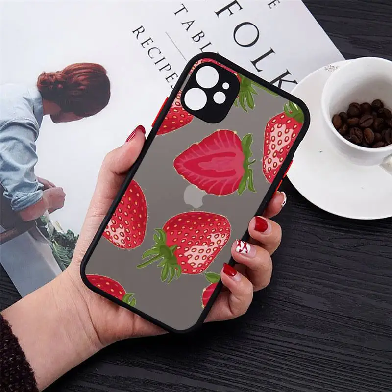 

Strawberry Macron Phone Case Transparent Matte for iPhone 7 8 11 12 s mini pro X XS XR MAX Plus cover funda