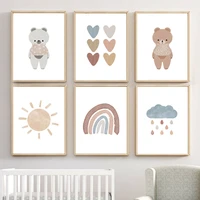 cute bear sun rainbow cloud abc number wall art canvas painting nordic posters and prints cartoon wall pictures kids room decor