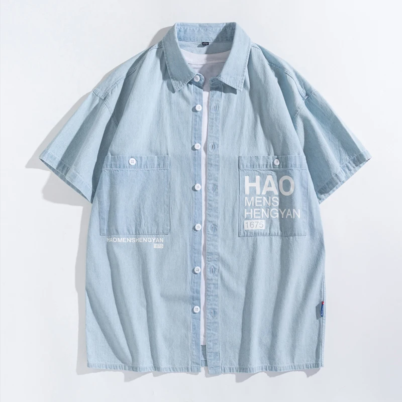Джинсовая рубашка для мужчин Модная хлопковая джинсовая облегающая ковбойская с