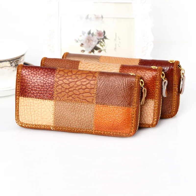

Женский кожаный кошелек в национальном стиле, длинный Дамский бумажник ручной работы, креативные Особенности