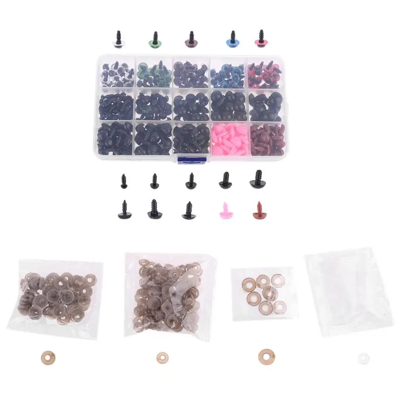 

280 Pcs Colorful Plastic Crafts Safety Eyes 15 Grid DIY Kit with Washer for Bear Soft Dolls Craft Toy Animal Doll