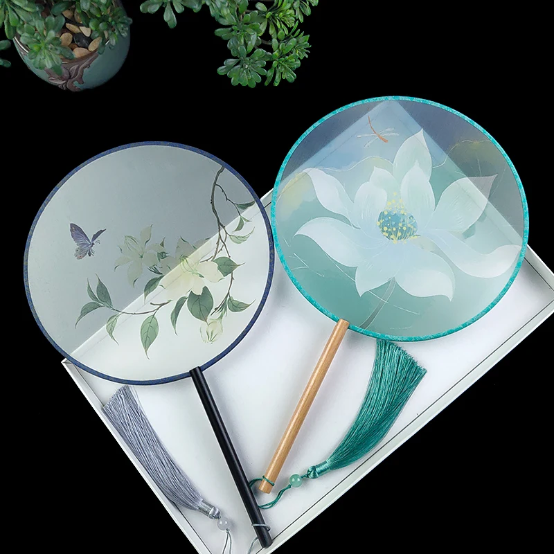 

Archaistic Circular Fan Chinese Style Double-Sided Translucent Temple Fan round Fan Classical Dance Women's Han Chinese