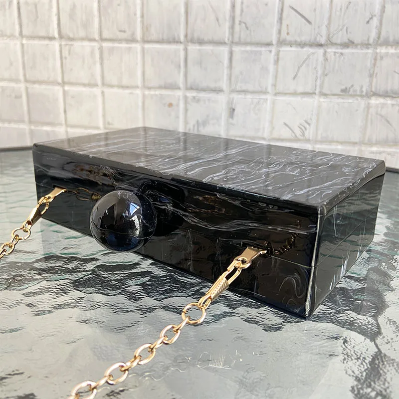 Black gold chain Вечерняя сумочка-клатч акриловый мраморный клатч с текстурой для ужина модный ретро Ms. Кроссбоди Повседневный клатч для свадебной вечеринки - Цвет: Black gold chain
