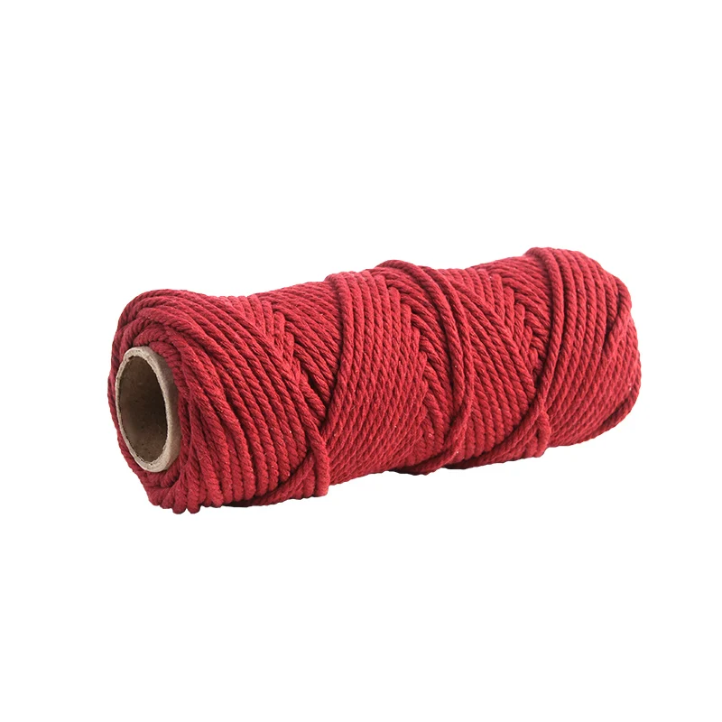 Dark red 4 мм, хлопок, домашний тканый шнур макраме, гобелен, декоративное искусство и ремесла, веревка, шпагат, хлопковая нить, китайский шнур с узлом - Цвет: Dark red