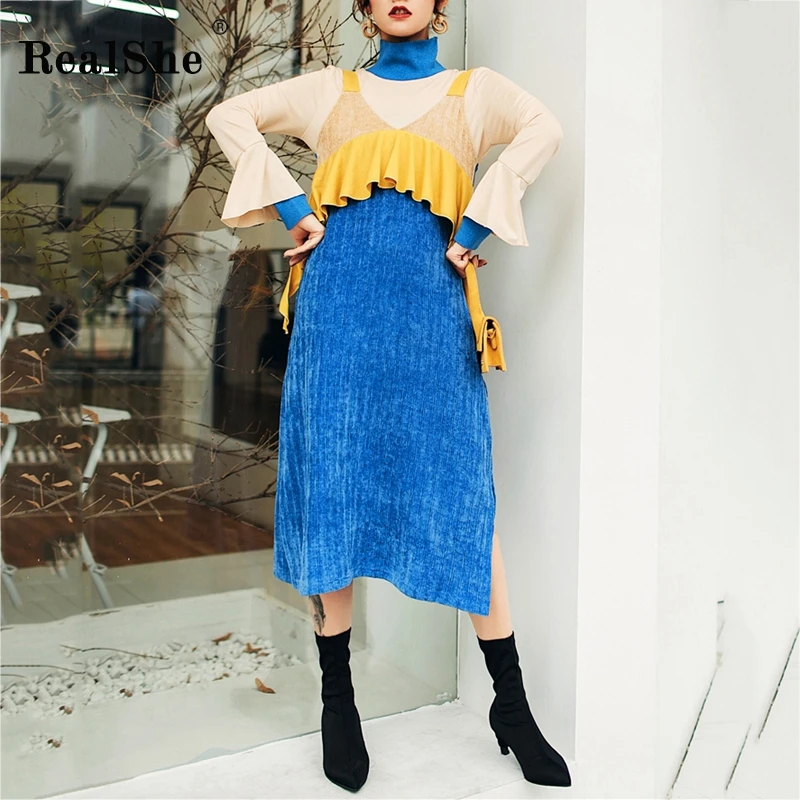 RealShe женское платье макси комплект из 2 предметов высокая горловина полный рукав