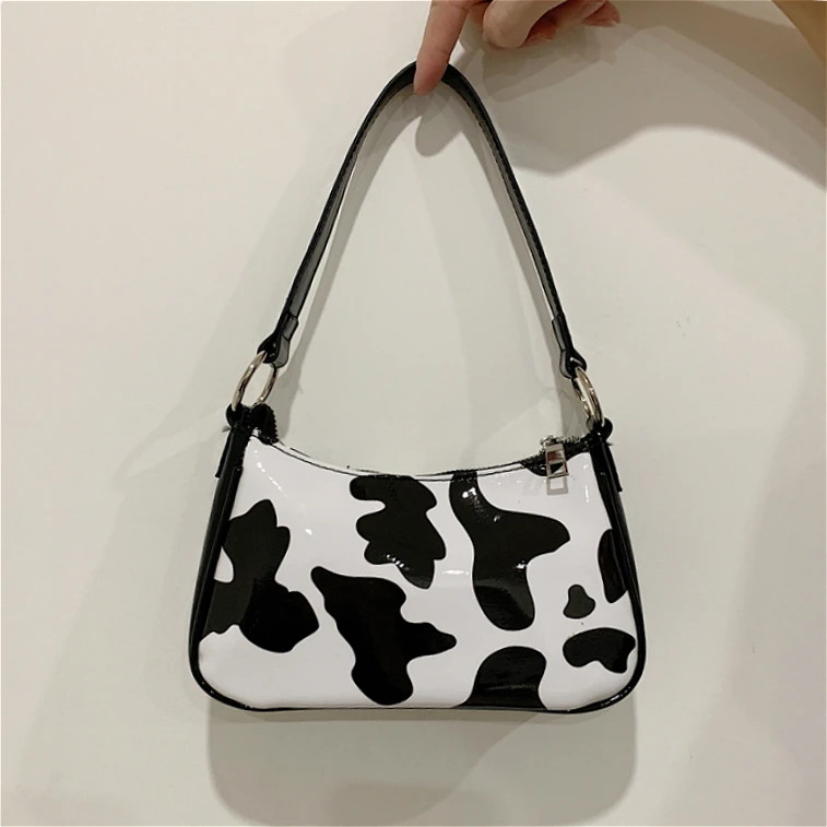 

Fashion Milk Cow Pattern Ladies Underarm Shoulder Bags Vintage PU Leather Women Baguette Handbags Girls Cute Purse Bolso Mujer