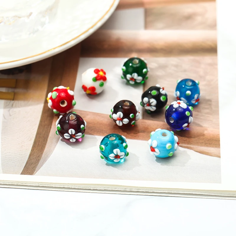 

10Pcs 12MM Japanese Glass Little Flower Round Beads For DIY Making Earrings Necklace Bracelet Hair Jewelry Accessories