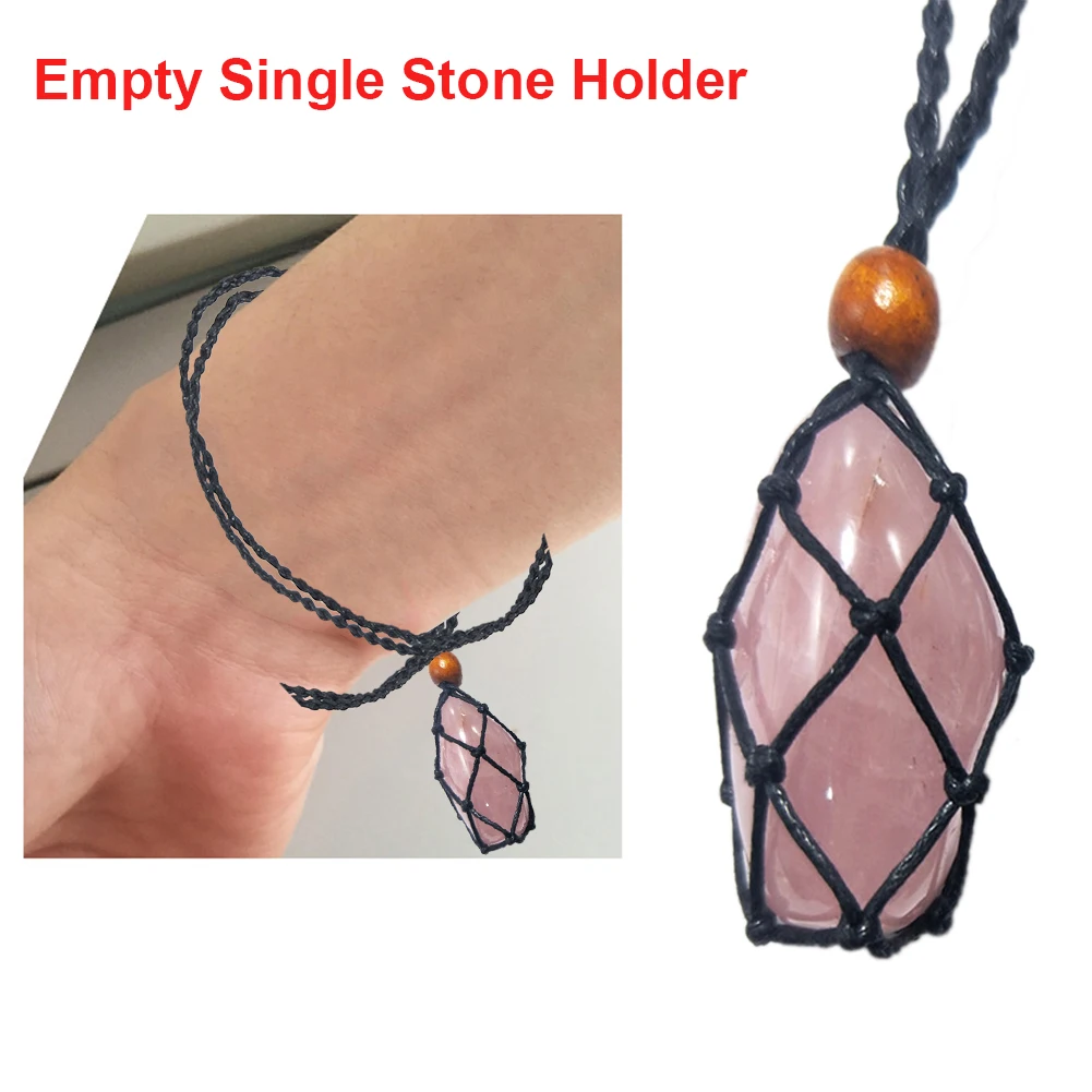 

1pc Necklace Cord Empty Stone Holder Natural Quartz Crystal Raw Stone Point Healing Fish Netted Indians Amulets Pendant NEW