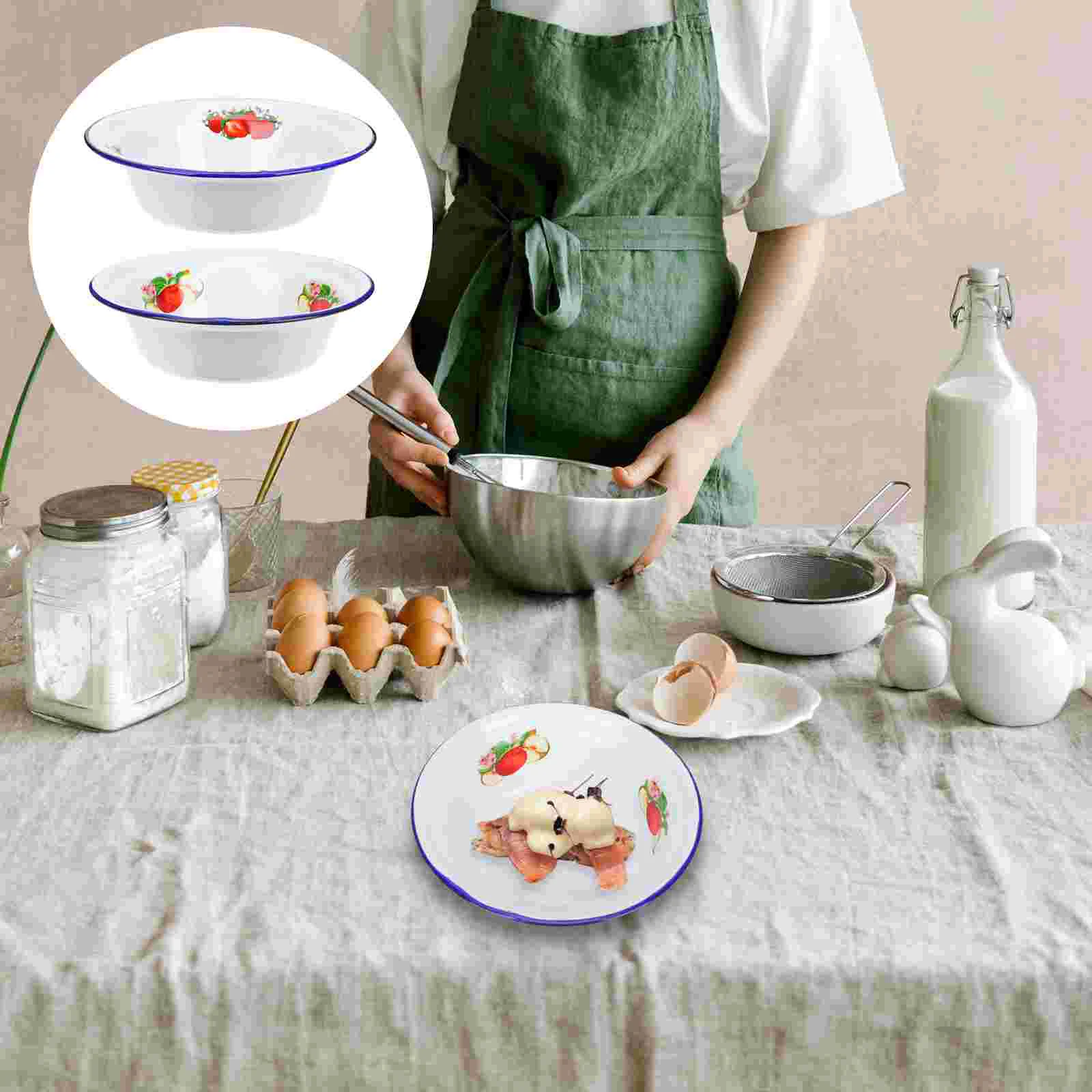 

Утолщенная эмалированная раковина в стиле ретро, 2 шт., раковина для супа, торта, овощей, кухонные принадлежности