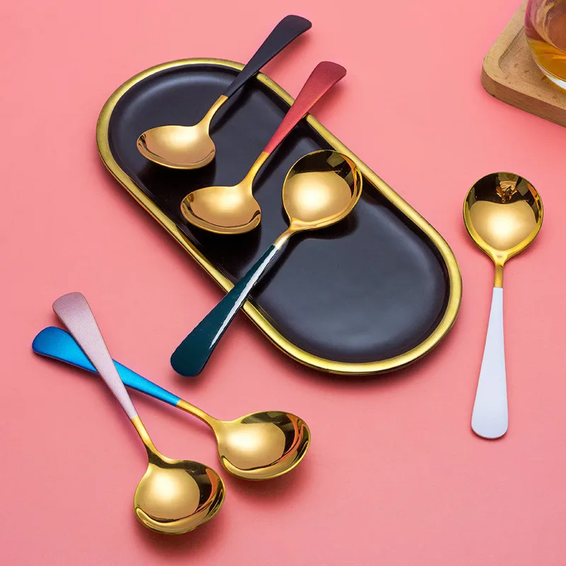 

Ложка из нержавеющей стали с круглой головкой, 1 шт., креативная кофейная ложка для мороженого, десерта, ложки для чая, домашняя кухонная посу...