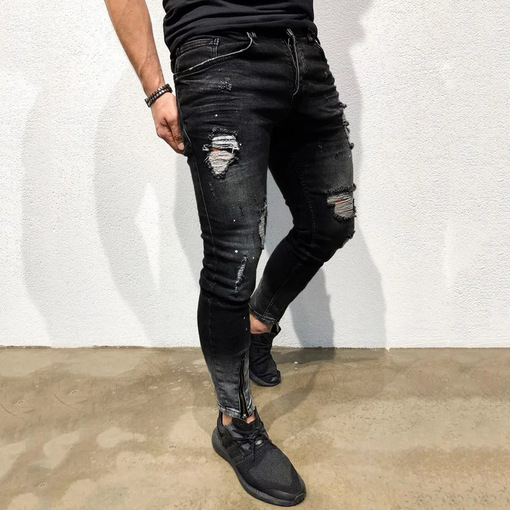 

Fashion Mens Skinny Stretch Denim Pants Distressed Ripped Freyed Destroyed Frayed Slim Fit Jeans Trousers m806