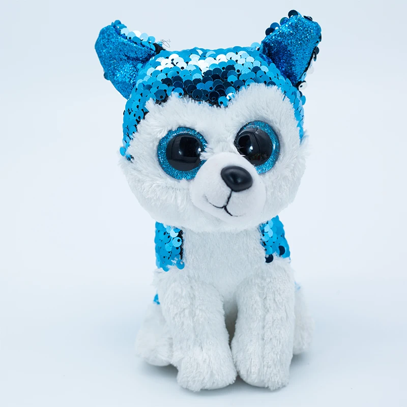 

Ty Beanie Big Glitter Eyes Reversible Sequins Stuffed Plush Animal Soft Blue And White Dog Children's Birthday Gifts Toys 15CM