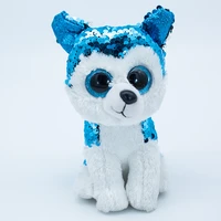 ty beanie big glitter eyes reversible sequins stuffed plush animal soft blue and white dog childrens birthday gifts toys 15cm
