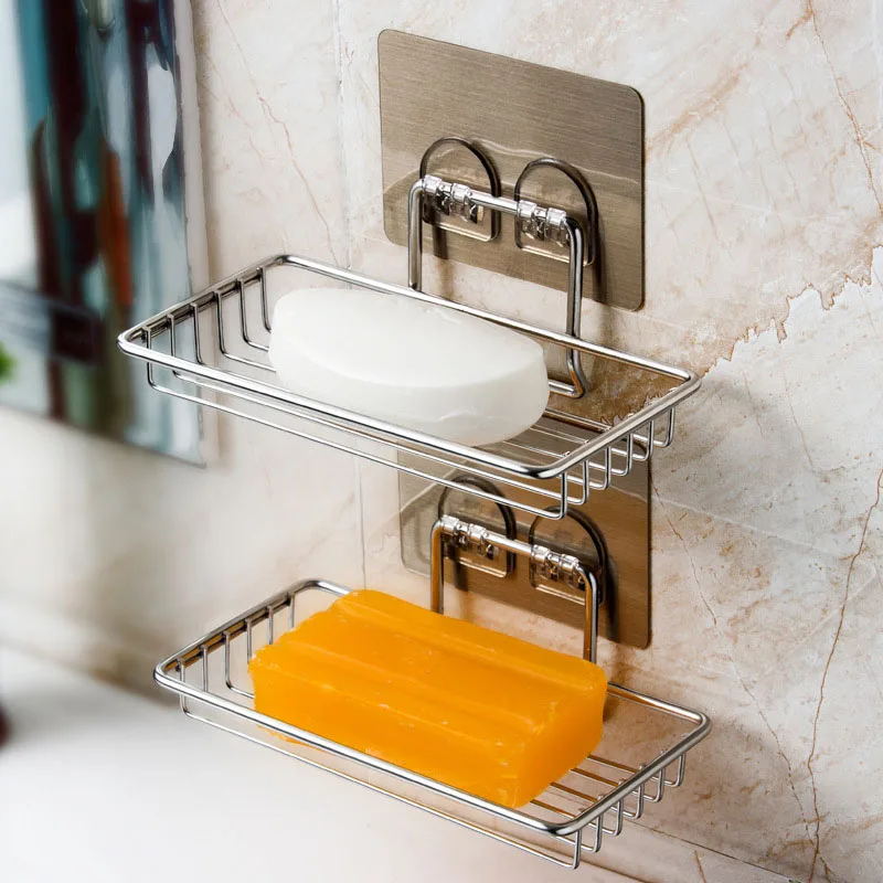 

Stainless Steel Punch-free Soap Dish Storage Soap Rack Plate Box Wall Rack Holder Bathroom Accessories