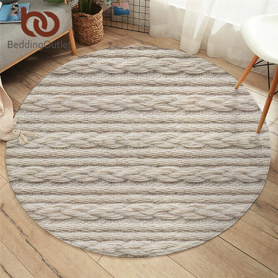 

BeddingOutlet Knitting Bedroom Floor Mat 3D Printed Round Carpet Beige Cozy Rug Modern Fashion Living Room Alfombra Dropship 1pc