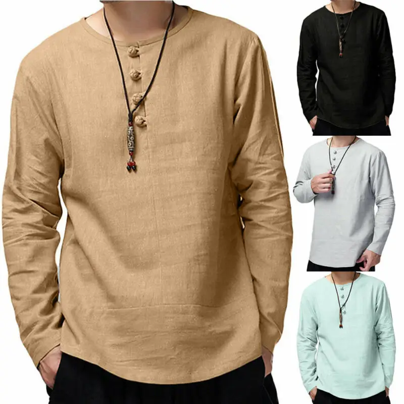 Модная мужская рубашка с длинным рукавом и v образным вырезом Свободные