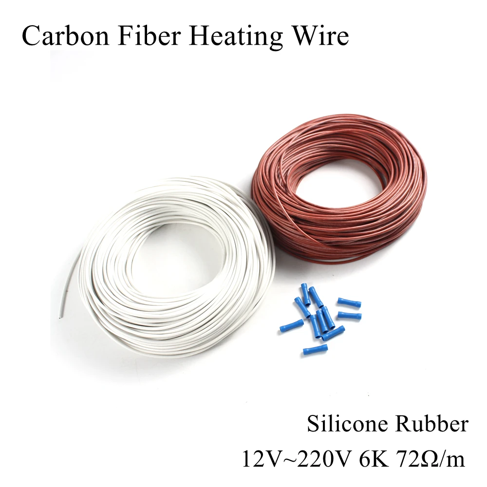 12V 220V 6K 72Ω/m нагревательный кабель из углеродного волокна силиконовая резина