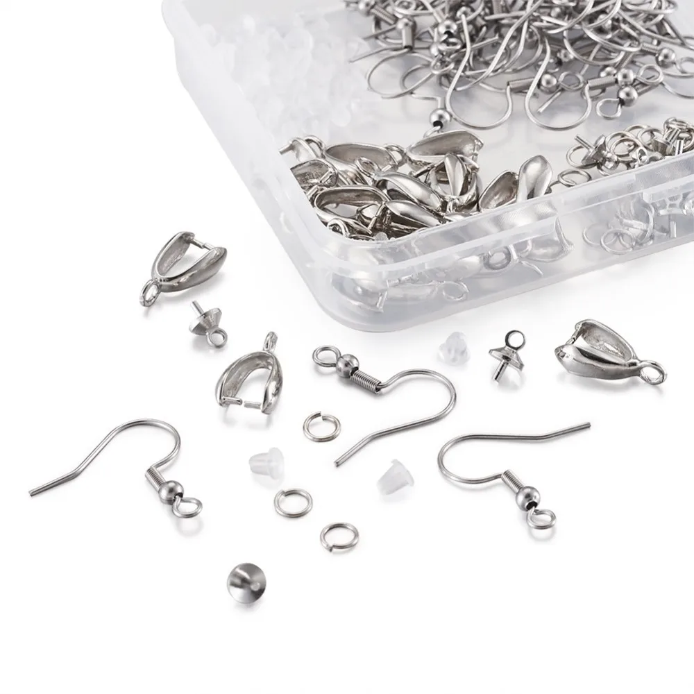 

1 Box Stainless Steel Earring Hooks Plastic Ear Nuts Ice Pick Pinch Bails Jump Ring For DIY Earring Making Accessories