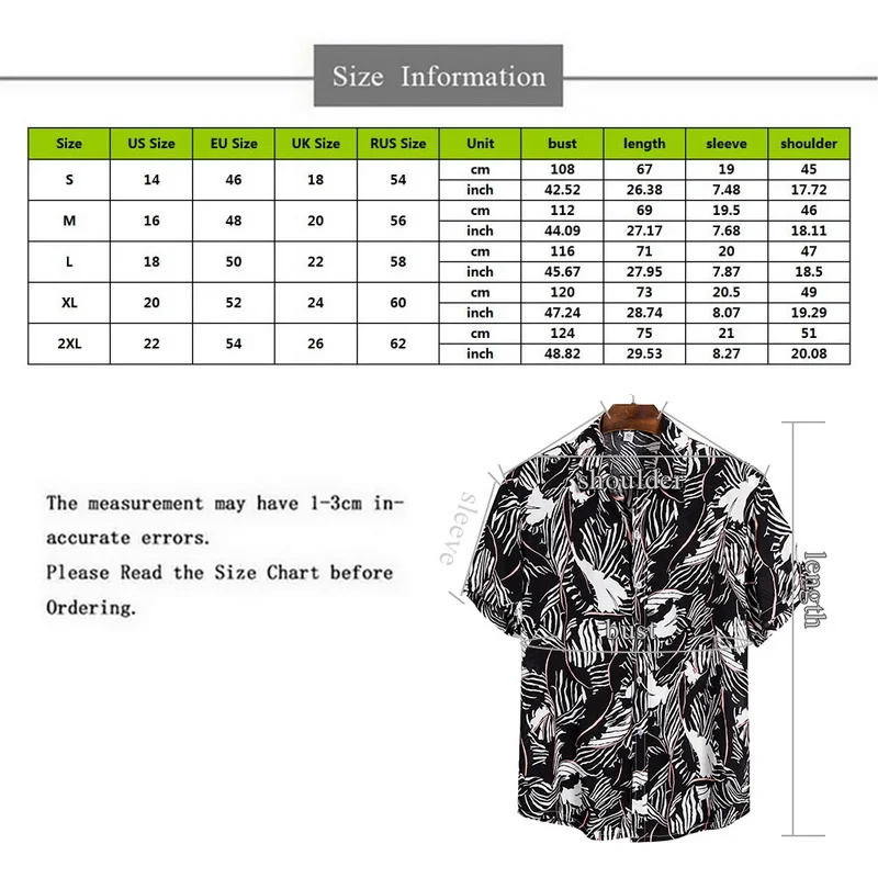 

2021 New Arrival Men's Shirts Men Camicias Casual One Button Wild Shirts Printed Short-sleeve Blouses Tops