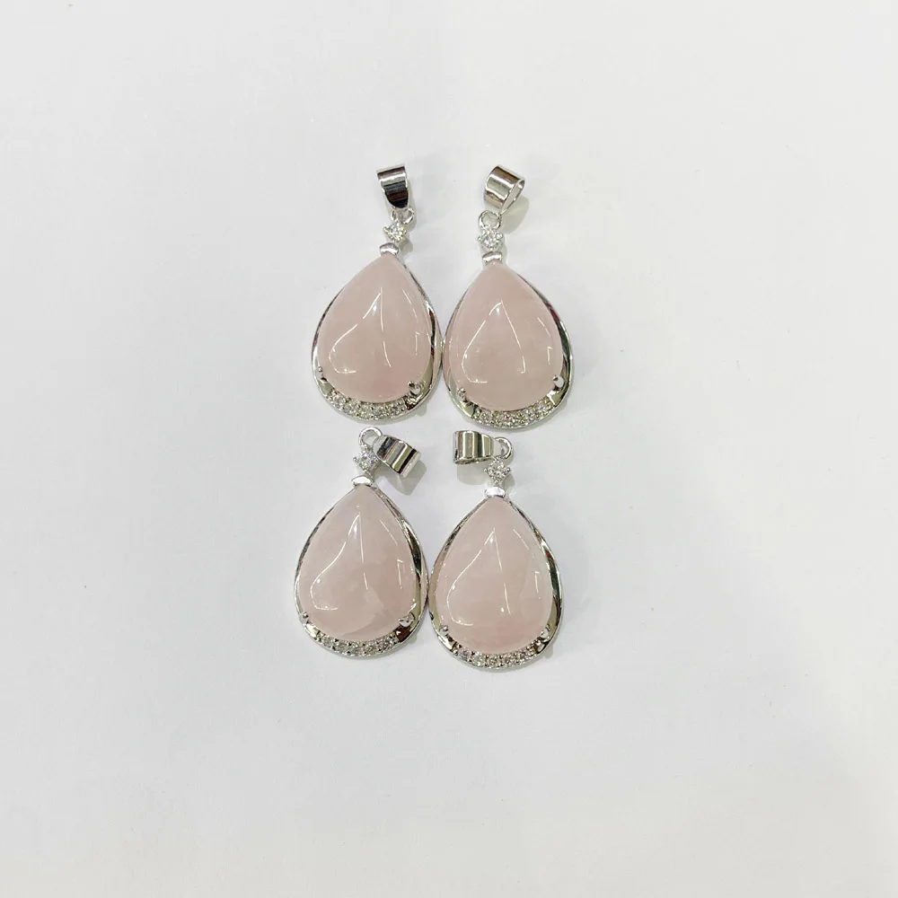 

natural stone Roses Quartz Water drop Good quality Pendants & necklaces for making Jewelry fashion charm 4pcs Free shipping