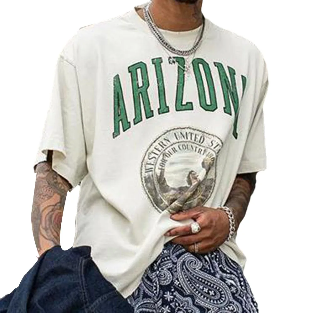 

Western Style T-shirt Spring Summer Fashion Hipster Loose Casual Simple Thin Printing Letter Round Neck Summer 2021