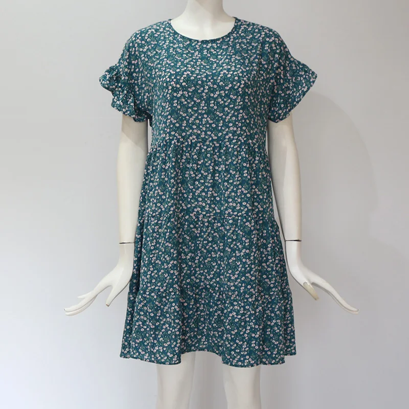 Женское мини-платье с цветочным принтом элегантное Плиссированное свободное