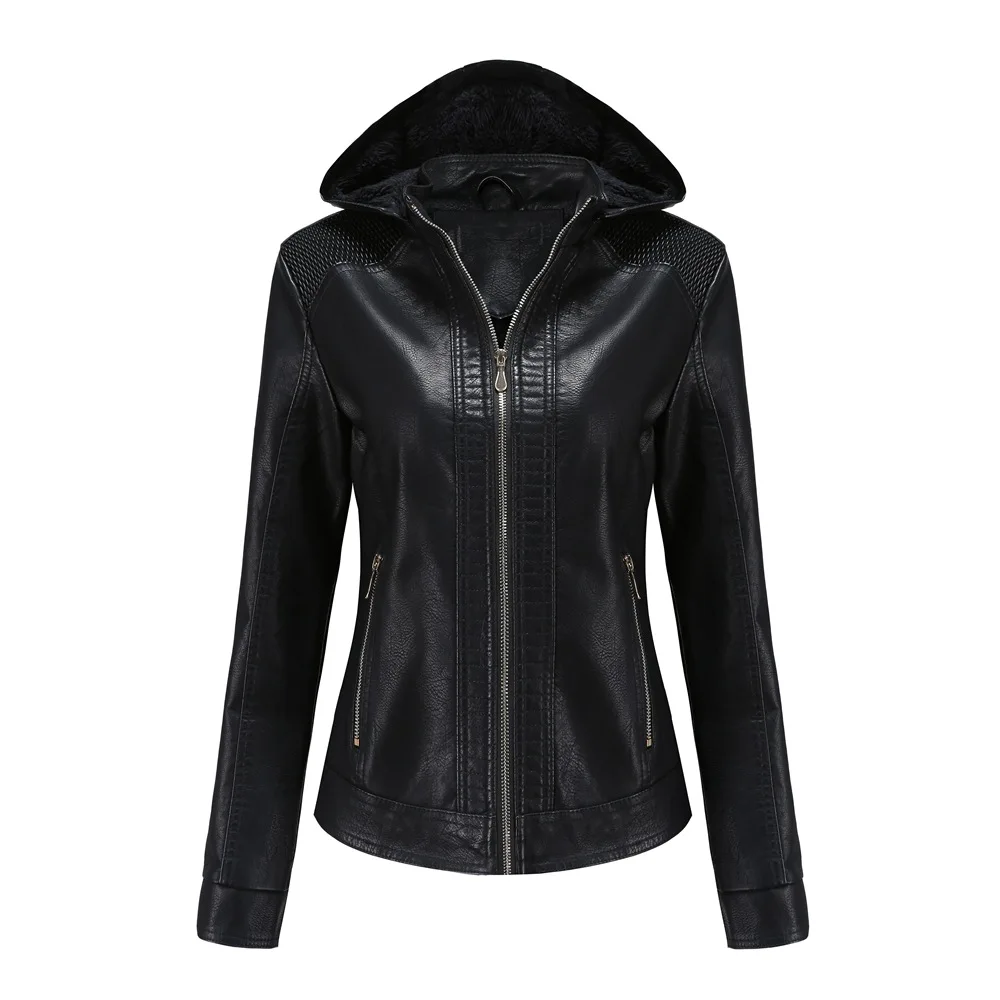New Women Autumn Winter Faux Soft Leather Jackets Coats Lady Black PU Zipper Epaule Motorcycle Streetwear