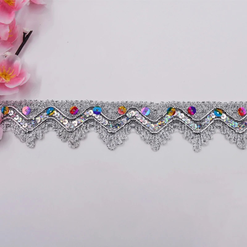 10Meters Sequins Lace Ribbons 3D Gold Silver Laces Trims Dance Dress Paillette Appliques DIY Sewing Accessories KY193 | Дом и сад