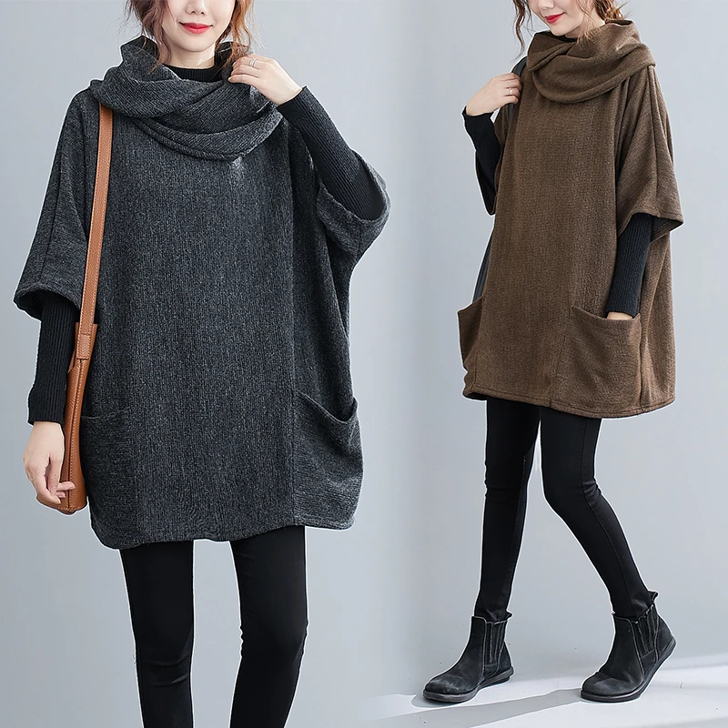 

Большой размер 4XL, Осень-зима, женская мода, водолазка, рукав «летучая мышь», топы, женские, большие, свободные, толстая вязанная блузка, рубаш...