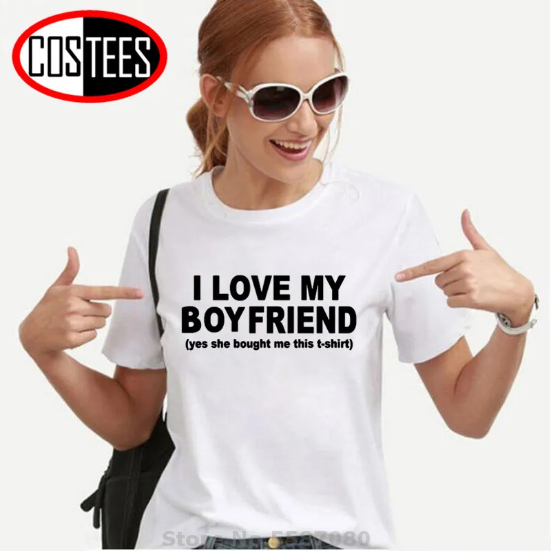 Новинка 2020 модная футболка с забавным принтом I LOVE MY BOYFRIEND для девушки женская да