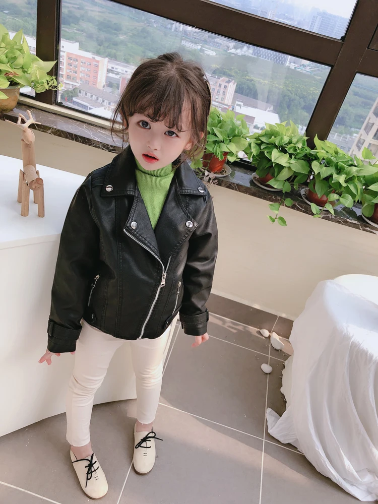 Куртка из ПУ кожи для девочек и мальчиков однотонная удобная куртка весна-осень